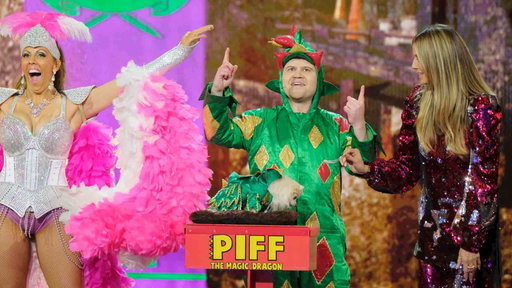 Piff The Magic Dragon en AGT The Champions con Heidi Klum y su mascota Mr Piffles